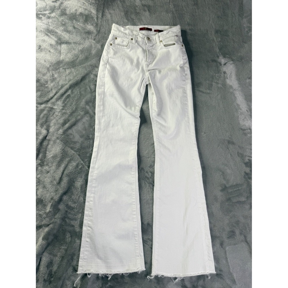 7 For All Mankind Jeans Bootcut Womens 27x29 White Embroidered Raw Hem Stretch